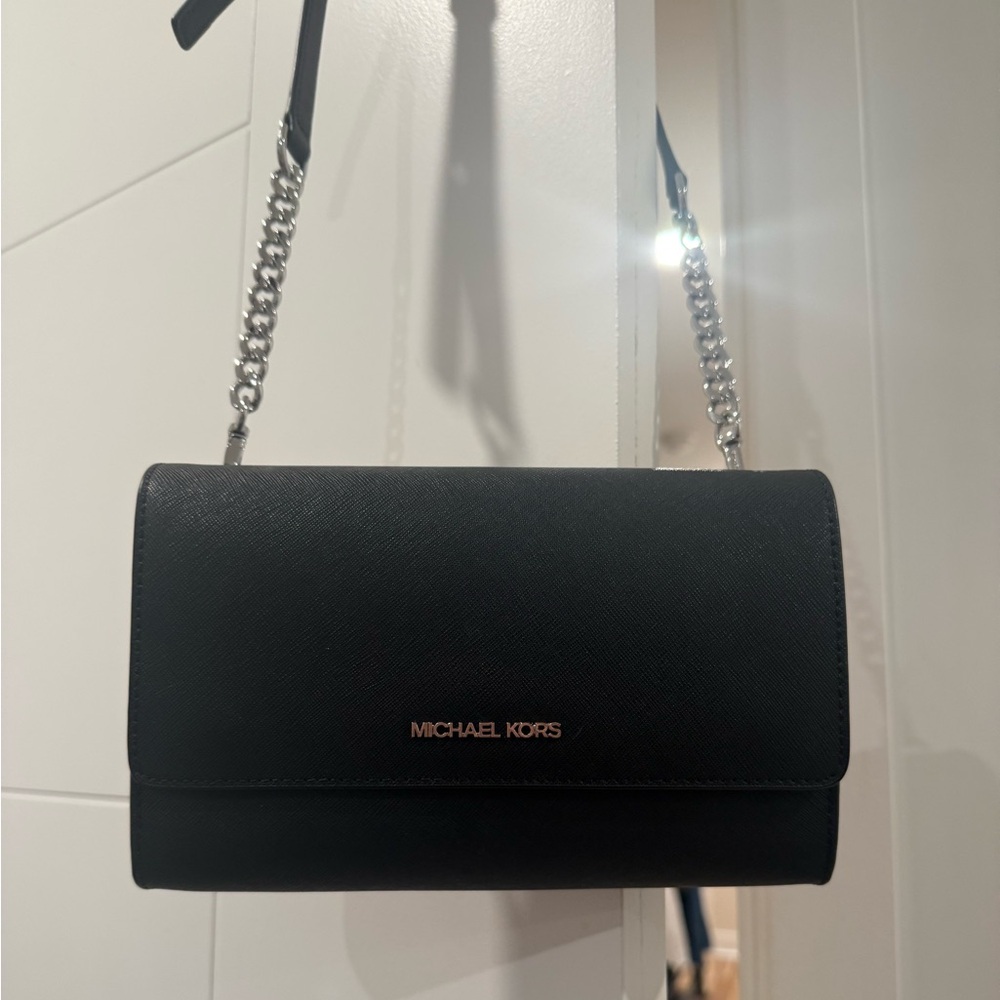 Michael Kors Black Clutch with Silver Chain